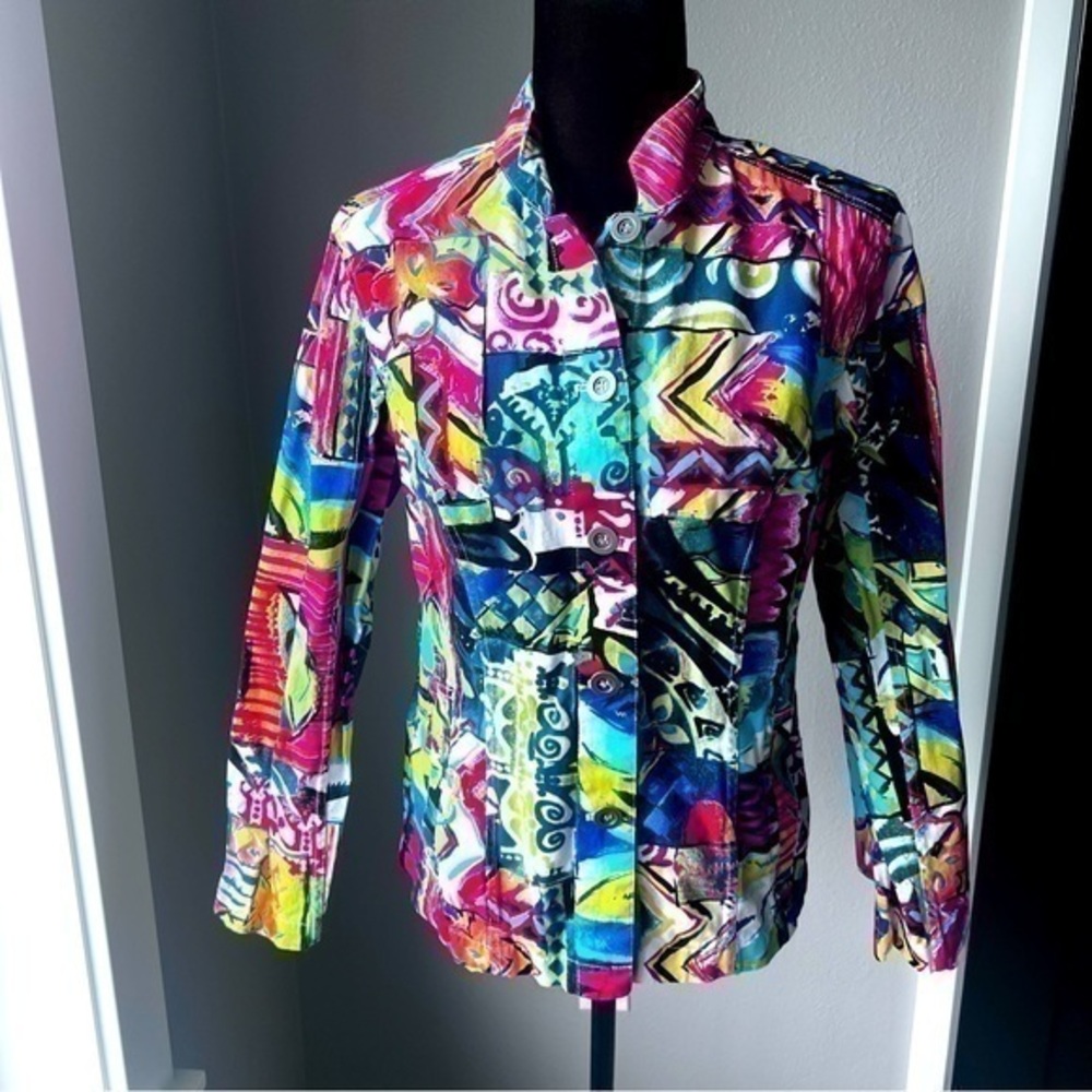 Additions by Chico’s colorful abstract lightweight jacket size 1